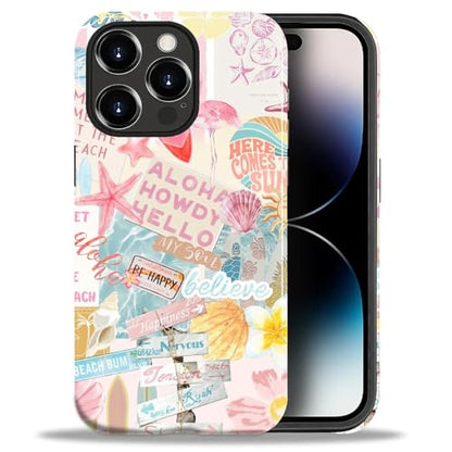 Case Compatible with iPhone 14 Pro, Cute Dual Layer Hybrid Phone Cover, Military Grade Drop Protection, Aesthetic Shockproof Phone Case for Women Girls, Pastel Pink Summer Collage - color: Pastel Pink Summer Collage, size: Iphone 14 Pro