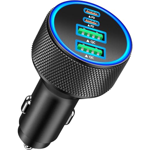 4-Port 90W USB C Car Charger, Rombica Dual USB-C&USB-A Car Phone Charger - color: Dim Black