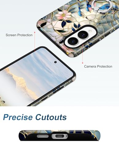 Magnetic Phone Case for Samsung Galaxy A16 5G, Bird | Compatible with Magsafe, Cute Stained Glass Flower Stand Ring Holder Aesthetic, Protective Phone Cover for Women Girls - color: Stained Glass Flower Bird