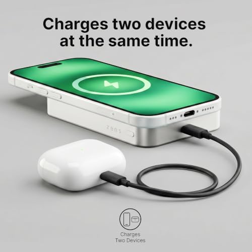 ZENS Magnetic Power Bank 10000mAh, MagSafe Battery Pack Qi2 15W Wireless Charger + 20W USB-C Slim Aluminium Portable Charger for iPhone Air/17/16/15/14/13/12 & AirPods, 12in Cable, White - color: White