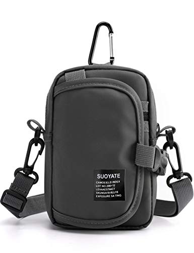 Lohol Multifunction Cell Phone Holster, One Shoulder Pouch with Carabiner, Outdoor Tactical Waist Belt Bag, Security Purse Crossbody Gadget Pocket for Smartphone Up to 6.5 inches - color: 1# Grey
