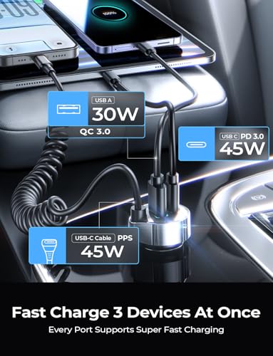 LISEN 90W for iPhone 18 17 16 Pro Max Car Charger USB C Fast Charge - color: Black - 60 inch