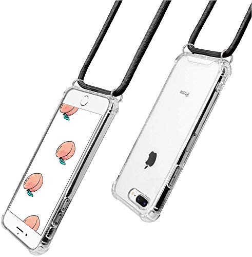 for iPhone 7 Plus Crossbody Case for iPhone 8 Plus [ with Adjustable Lanyard Strap ] Clear Transparent Phone Case Soft TPU Bumper Shockproof Protective Mobile Cover - Black - size: for iPhone 7plus/8plus
