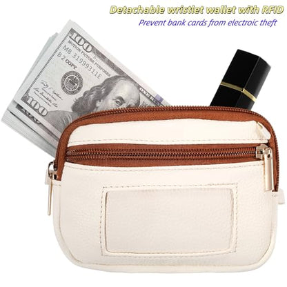 Clip and Go strap for phone with Leather Wallet crossbody phone - color: White Brown