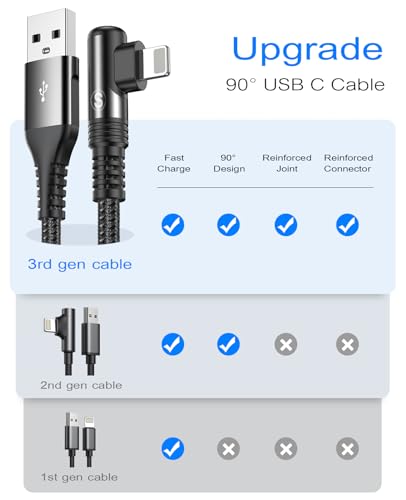 Right Angle i Phone Charger Cable 2-Pack, 10FT, [Apple MFi Certified] Ligtning Cable Fast Charging Nylon Braided Compatible with i Phone 14/13/12/11 Pro Max/XS MAX/XR/XS/X/8/7/Plus/6S/6/SE/5S/i Pad - color: Black, size: 10ft+10ft