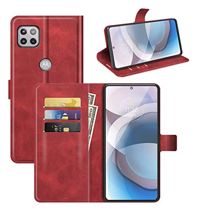 Flip Case for Motorola One 5G UW Ace Wallet Leather Magnetic Protective Cellphone Case for Moto One 5G Ace 2021 / Moto G 5G Folio Book Cover & Stand (Red) - color: Red