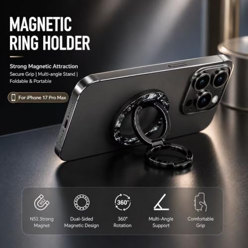 Double Magnetic 360 ° Rotate Cell Phone Ring for MagSafe, Magnetic Phone Grip, Phone Ring Holderwith Adjustable Kickstand for iPhone 17/16/15(Plus,Mini,Pro, Pro Max), Black - color: Black