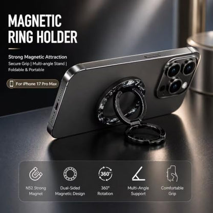 Double Magnetic 360 ° Rotate Cell Phone Ring for MagSafe, Magnetic Phone Grip, Phone Ring Holderwith Adjustable Kickstand for iPhone 17/16/15(Plus,Mini,Pro, Pro Max), Black - color: Black