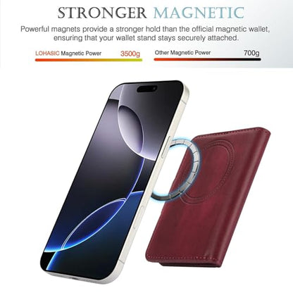 HAII for MagSafe Card Wallet Bag compatible with MagSafe Invisible Ultra-Thin Lightweight Kickstand Magnetic Mobile Wallet Man Woman, 4 Card Slots + 1 Cash Bag. (Red, Buckle Wallet) - color: Red, size: 4 Card Slots + 1 Cash Bag - Buckle Wallet