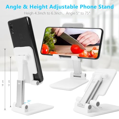 Cell Phone Stand for Desk, Angle & Height Adjustable Phone Holder, (White) - color: B-White