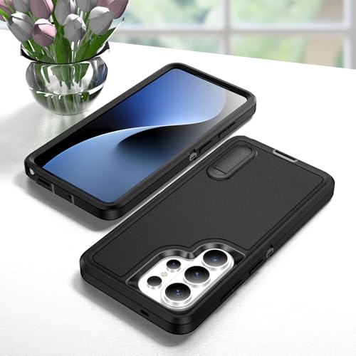 for Samsung Galaxy S26 Ultra Case with Kickstand Case 3-Layer Military Grade Protective Case Cover Silicone Heavy Duty Rugged Shockproof for Galaxy S26 Ultra Phone Case (Black+Black) - color: Black+Black