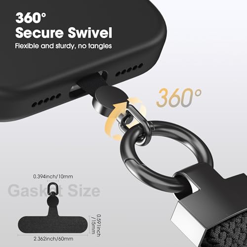 Elastic Phone Lanyard with Phone Tabs, Stretchy Braided Cellphone Wrist Strap and Keys Keychain - color: Normal Black