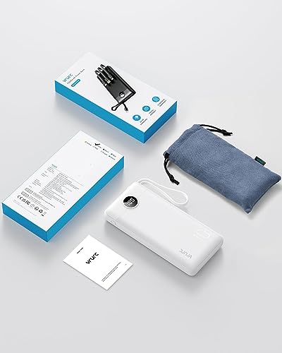 VRURC Portable Charger, Slim Power Bank Built-in 4 Cables, Travel Essential - color: White