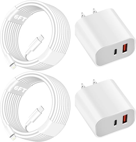 Fast Charger for iPhone,Dual Port A/C Apple iPhone Charger Fast Charging Block,2Pack Quick Double A/C iPhones Wall Chargers Adapter,6FT USB C to Lightning Cable for iPhone14 ProMax/13/12/11/XS/XR/iPad - size: 6FT