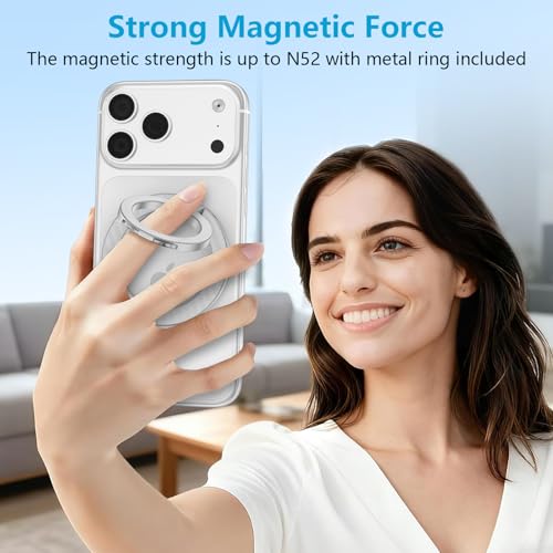 Magnetic Phone Grip, MagSafe Phone Ring Holder Two-Sided Magnet Kickstand - color: silver