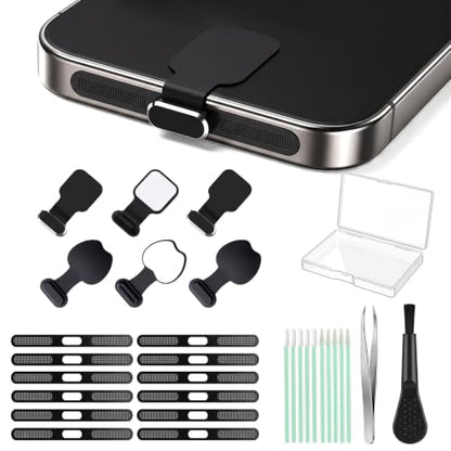 30Pcs Metal USB C Dust Plug with Speaker Dust Cover Cell Phone Cleaning Kit - size: for 17 and iPhone 16/15 series Black