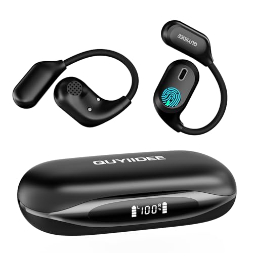 Open Ear Headphones, Bluetooth 5.4 Wireless Earbuds, 40H Playback, with LED Dgital Display, IP54 Waterproof Sports Headphones for Running, Cycling and Gym (Black)