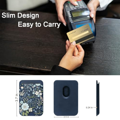 uCOLOR Upgraded Magnetic Cell Phone Wallet Card Holder-Compatible with MagSafe for iPhone 17/16/15/14/13/12 Series, Leather magsafe wallet for Back of Phone (Blue Daisy) - color: Blue Daisy