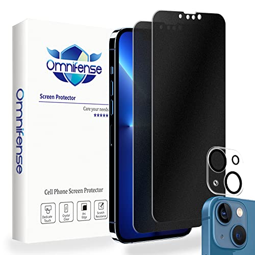 Matte Privacy Plastic Screen Protector Designed for iPhone 13 (6.1") 2 Pack + Camera lens Protector 1 Pack, 2 Way Anti Spy Anti Glare Anti Fingerprint Film and Tempered Glass Camera Cover for Apple 13