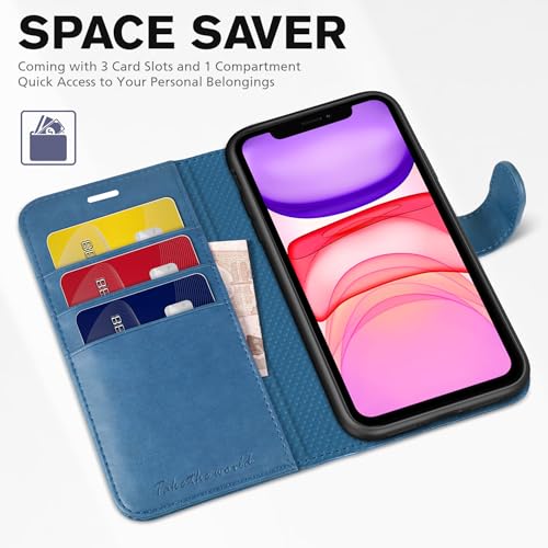 TUCCH Case Wallet for iPhone 11 (6.1") 2019, RFID Blocking Folio, Lake Blue | 3 Card Holders, Kickstand, PU Leather, Magnetic Closure, Shockproof TPU Shell, Protective Flip Cover - color: Lake Blue