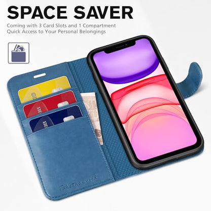 TUCCH Case Wallet for iPhone 11 (6.1") 2019, RFID Blocking Folio, Lake Blue | 3 Card Holders, Kickstand, PU Leather, Magnetic Closure, Shockproof TPU Shell, Protective Flip Cover - color: Lake Blue