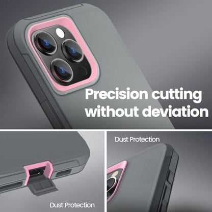 Sansunto for iPhone 15 Pro Max Case, Full Body Protection Heavy Duty Shockproof Military Grade 3 in 1 Silicone Rubber with Hard PC Rugged Durable Phone Cover - color: Grey/Pink