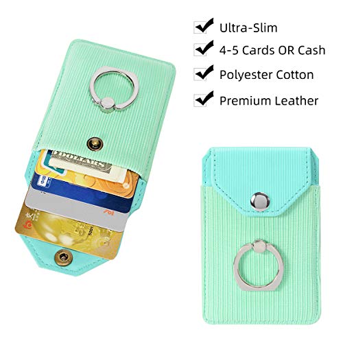 Self Adhesive Phone Card Wallet with Ring Stand Flip Cover, Polyester Green - color: Polyester Green