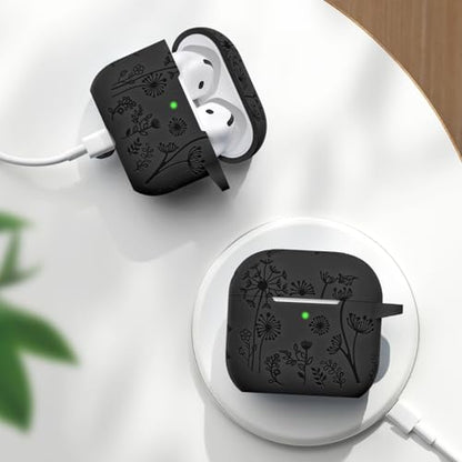 Lerobo for AirPods 5/4 Case, Flower Engraved Soft Silicone Cover, Black - color: A-Black, size: AirPods 5&4