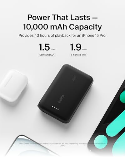Belkin 10000mAh 20W USB C Power Bank, Portable Charger for iPhone & iPad - color: Black, style: 10K mAh