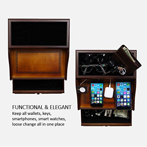 Pecan Brown Wooden Multi-Device Charging Station and Valet