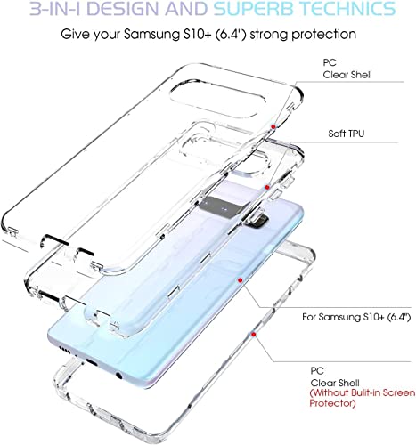 KIOMY Clear Case for Samsung Galaxy S10+ / S10 Plus, 3 in 1 Shockproof Bumper Protective Phone Cover, Hybrid Design Hard PC Shell + Front Cover + Flexible TPU Bumper - color: Front Frame Included