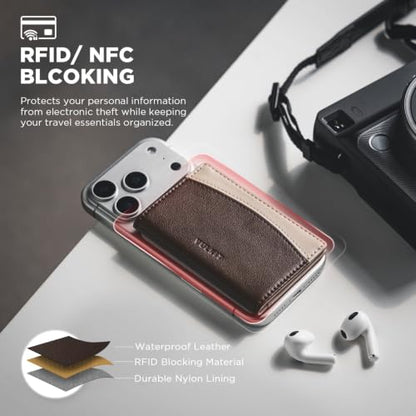 VULKIT Phone Card Holder Stick on Adhesive Credit Card Holder RFID Blocking Sticky Phone Wallet Compatible with iphone Leather Card Case for Women - color: Coffee-Brown