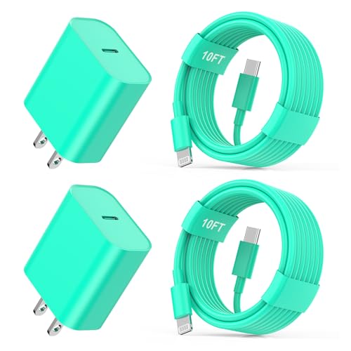 iPhone11 12 13 14 Fast Charger,2Pack 20W iPhone Charger Fast Charging Block Adapter with 10FT USB-C to Lightning Data Sync Charging Cord for iPhone 14 13 12 11 Pro Max Xs Xr X 8 - color: green