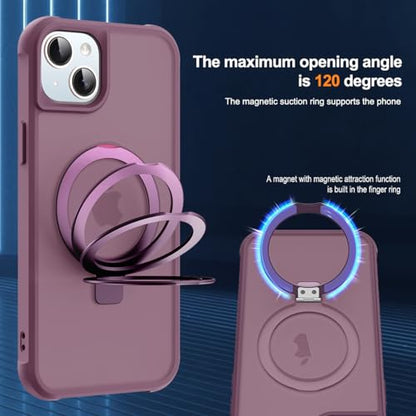 SKYLMW Compatible with iPhone 13/14 Case with Stand,Wine Red | iPhone 13 Case iPhone 14 Case 6.1",Magnetic Ring Stand,Compatible with MagSafe,Military-Grade Protection,Great Grip Feeling - color: Wine Red, size: Iphone 13 & Iphone 14