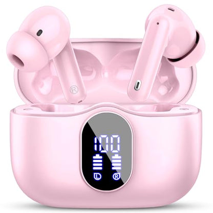 Wireless Earbuds, Bluetooth 5.4 Headphones Bass Stereo/Clear Calls, Pink - color: Pink