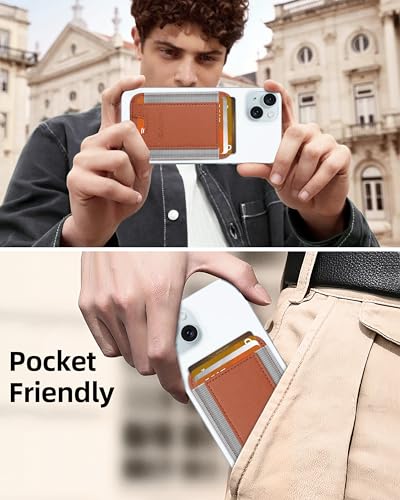 HiWe for MagSafe Wallet, 7 Cards Holder for Phone Case, RFID Blocking - color: Brown Wallet - Grey Band