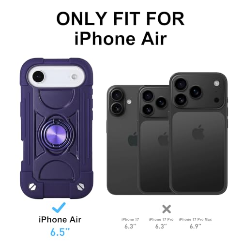MARKILL Compatible with iPhone Air Case 6.5 Inch 2025 with 360 Degree Rotate Ring Stand, Military Grade Drop Protection Full Body Rugged Protective Case Kids - color: Deep Purple, size: iPhone Air 6.5"