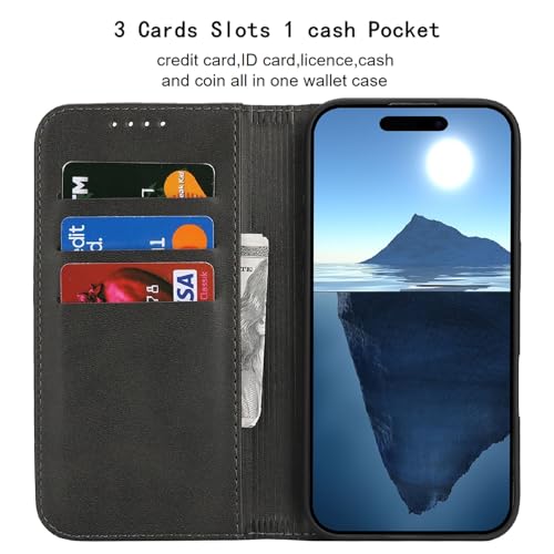Wallet Case for iPhone 16,Premium PU Leather Flip Folio Case with Card Slot,Stand Holder and Magnetic Closure TPU Shockproof Interior Protective Case,6.1 Inch,Black | Premium PU Leather, Flip Folio Purse Case, with Card Slot, Stand Holder,Magnetic Closure