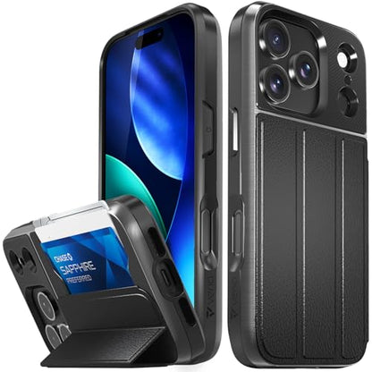 VENA vCommute for iPhone 17 Pro Wallet Case, Black | Military-Grade Drop Protection, Premium Leather Magnetic Flap Cover, Hidden Card Holder, RFID Blocking, Multi-Angle Kickstand - color: Classic - Black, size: iPhone 17 Pro