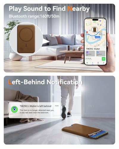 TWZKG for MagSafe Wallet, Works with Apple Find My,5 Card Holder, Slim Magnetic Phone Wallet for iPhone 17/16/15/14/13/12 Pro Max Plus Air, RFID Blocking Vegan Leather,Coffee - color: Findmy Coffee