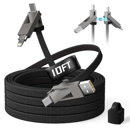4 in 1 Charging Cable 100W,USB C and Lightning cable 2 in 1 iphone 16 Charger cord 10 FT Fast Charging USB C Cable Multi Charging Cable with E-Mark Chip for iPhone 16/15/14/13、12/11/Pad/Android/Tablet