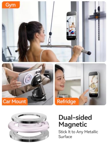 tounee Double-Sided Magnetic Phone Ring Holder Compatible with MagSafe, N52 Strong Magnet Grip & Foldable Kickstand for Gym Rack, Fridge, Fits iPhone 17 16 15 14 Pro Max (Purple) - color: Purple