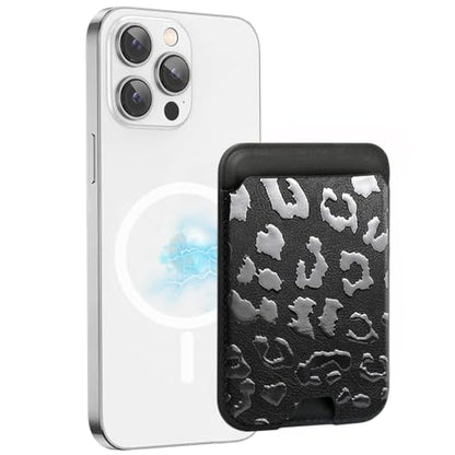 for MagSafe Wallet,Magnetic Card Holder for Phone Case - color: Black Leopard