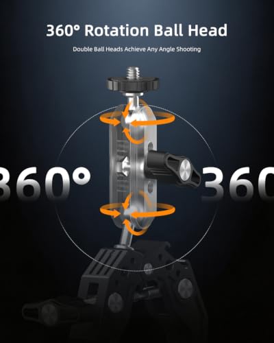 Phone Clamp Mount, 360° Dual Ballhead for Phone & Action Camera
