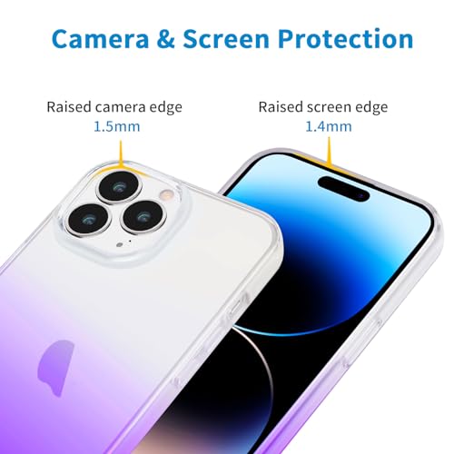 JJGoo Compatible with iPhone 14 Pro Case, Clear Soft Shockproof Protective Slim Thin Bumper Cover Transparent Phone Case, Gradient Purple - color: Gradient Purple