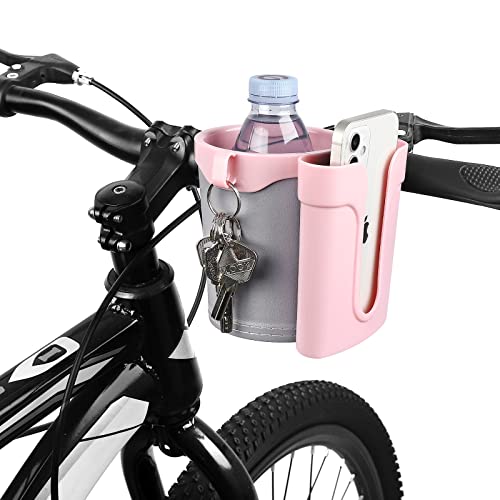 Accmor 3-in-1 Bike Cup Holder with Cell Phone Keys Holder, Bike Water Bottle Holders, Universal Bar Drink Cup Can Holder for Bicycles, Motorcycles, Scooters, Grey Pink - color: Grey Pink