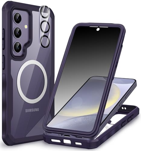 CENHUFO Magnetic Privacy for Samsung Galaxy S24 Case, Full Body Phone Case with Built-in Privacy Screen Protector and Camera Lens Protector, Anti Peep Shockproof Bumper Clear Protective Cover -Purple - color: Purple, size: S24