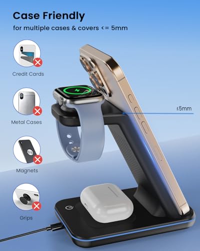Wireless Charger Stand, CIYOYO 3 in 1 Fast Wireless Charging Station Dock for Apple Watch 11/9/8/7/6/SE/5/4/3/2, Airpods 3/2/Pro, iPhone 17/16/15/14/14 Plus/14 Pro Max/13/13 Pro/12/12 Pro/SE/X/XR/XS/8 - color: Black