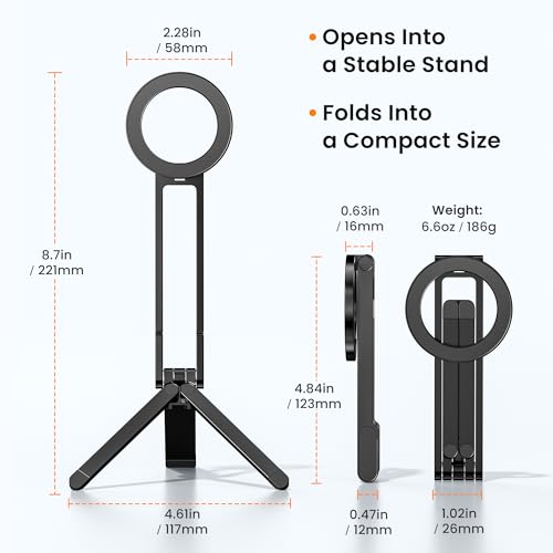 Itramax Magnetic Phone Tripod Stand,Foldable Pocket Phone Mount for MagSafe - color: Black