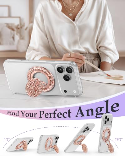 SYNCWIRE for MagSafe Phone Grip, Sparkly Magnetic Phone Ring Holder - color: Glitter Rose Gold